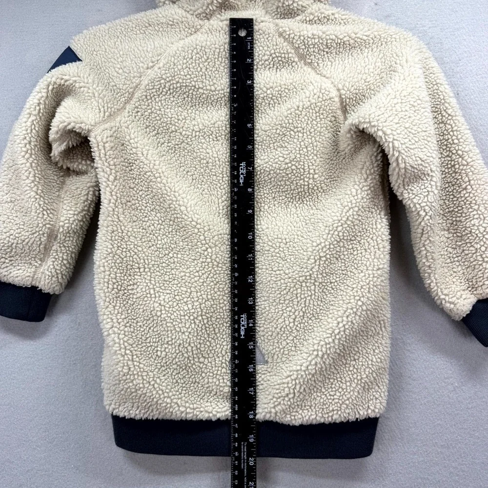 L.L. Bean Sherpa Fleece‎ Long Coat Boys Kids S4 Beige Outerwear Hooded Full Zip